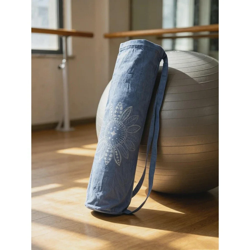 Handmade Cotton Yoga Bag | Indigo Batik Yoga Mat Tote | Drawstring Yoga Carrier